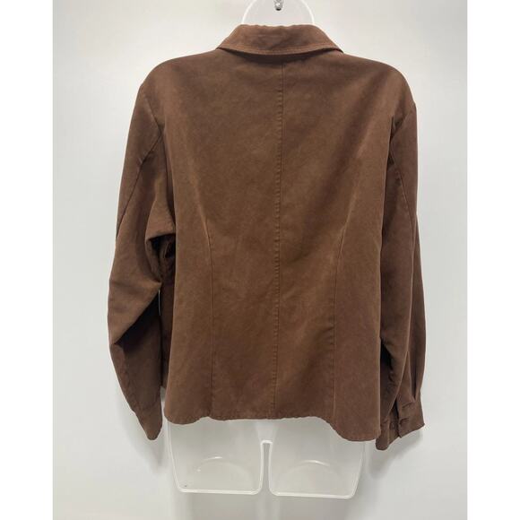Lemon Grass Brown Rust Button Long Sleeve Faux Suede Shirt Sz XL - Picture 2 of 6